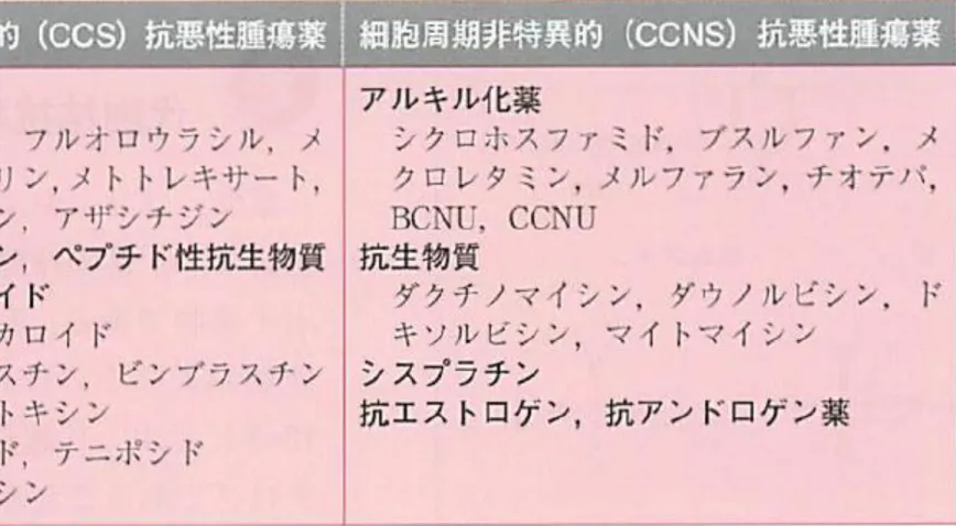表 13-2 主な抗悪性腫瘍薬と細胞周期特異性