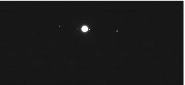 図 2  ８月１２日の木星と木星の衛星達（左からガニメデ、イオ、エウロパ、カリスト） 