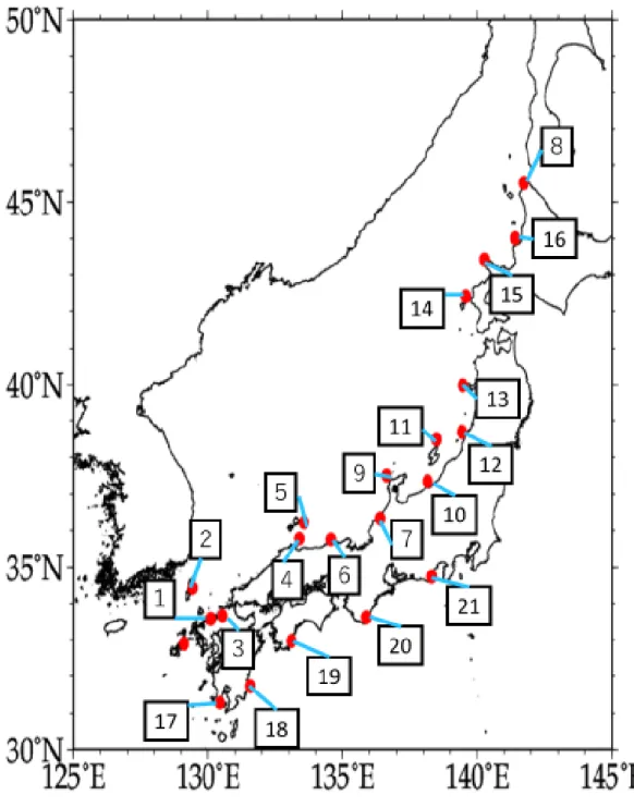 図 15  福江と日本沿岸のラグ相関 