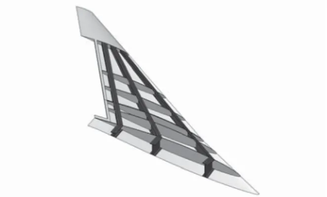 Fig. 2.2.  Designed metal structure(2024-T4) of the  main wing for the M2007 configuration, where the  upper skin is omitted 