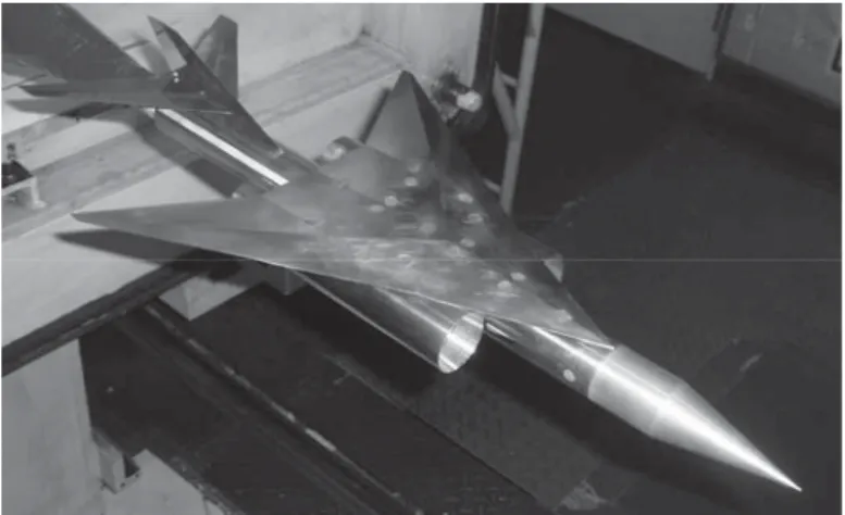 Fig. 2. Wind-tunnel test at JAXA/ISAS using the M2006 model. 