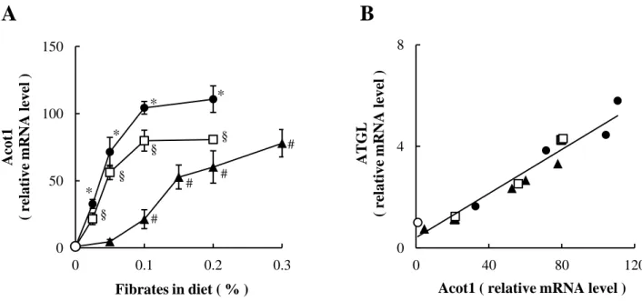 Fig. 2-10    Hepatic concentrations of fibric acids and their potency with respect to up-regulation of ATGL mRNA  expression and reduction of TAG concentration