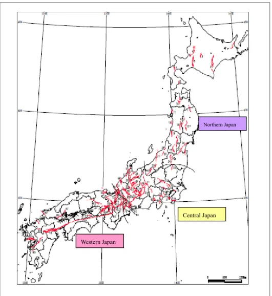 Figure 4 : Major active faults listed by the Headquarters for Earthquake Research Promotion Source : Reference  [15]