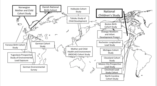 Figure 4 :  Major Cohort Children’s Studies on the Environment and Health around the World  The reference [3]  was partly modified by STFC