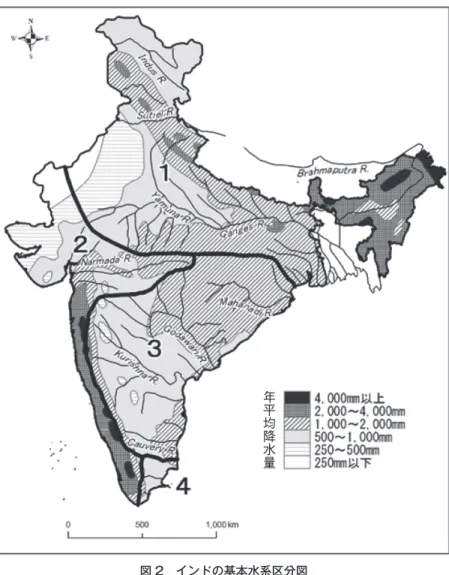 図 2 インドの基本水系区分図