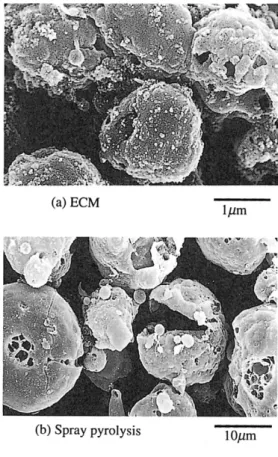 Fig. 8 SEM images of ZrTiO 4 powders synthesized by spray methods.