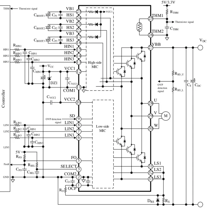 図 9-2  応用回路例（過電流保護保持時間 34 µs の場合） 