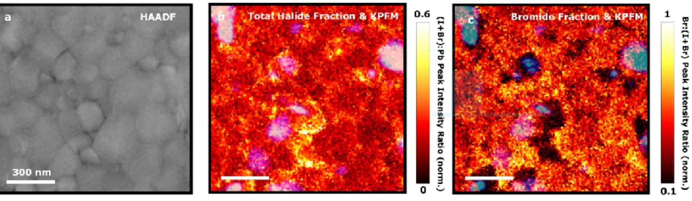 Figure  2.  Probing  the  composition  of  grains  associated  with  nanoscale  trap  clusters  in  (Cs 0.05 FA 0.78 MA 0.17 )Pb(I 0.83 Br 0.17 ) 3  thin  films