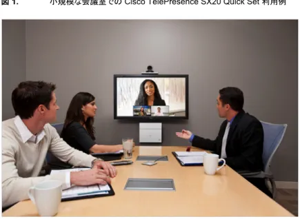 図  1.    小規模な会議室での  Cisco TelePresence SX20 Quick Set 利用例 