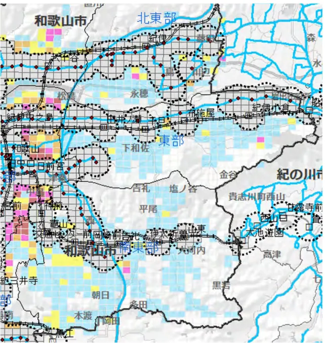 図表 1-43  公共交通空白地域の人口分布状況（その 2  市域東半） 