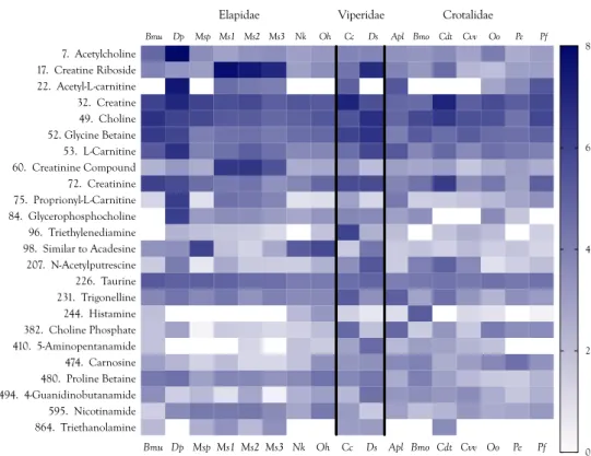 Figure 14. Various amines and cholines (quaternary amines) were identified in the 17 snake venoms.