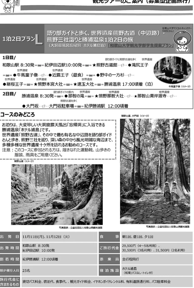 図 5 　 「和歌山大学観光学部　学生提案プラン」ツアー L の募集概要