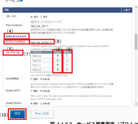 図  1.1.2-2  サービス編集画面（プロトコルバージョン） （5） （4） （6） （7） （8）  （9） （10） 