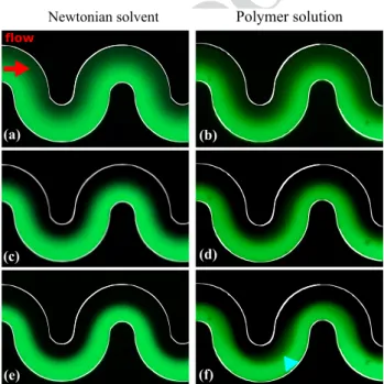 Fig. 1    Visualisation of mixing in a serpentine microchannel (the  channel edges are highlighted in white): two streams of fluid are  co-injected in a Y-junction, one of them being fluorescently labelled