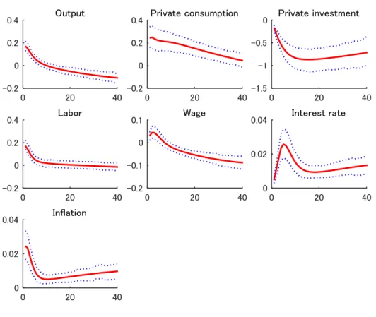 Fig.  4.   Impulse  responses  to  a  merit  goods  expenditure  shock  in  DSGE  model