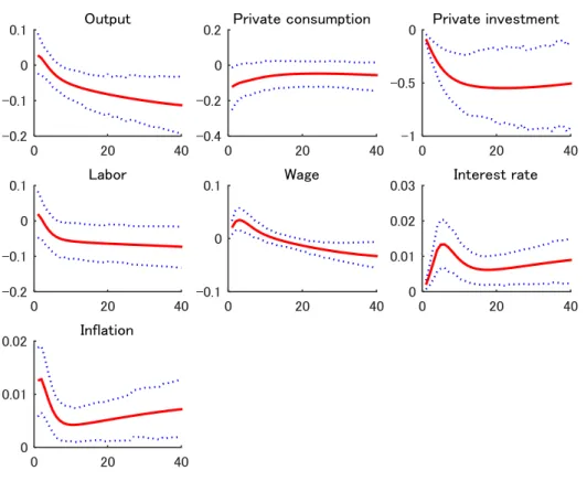 Fig.  5.   Impulse  responses  to  a  public  goods  expenditure  shock  in DSGE  model