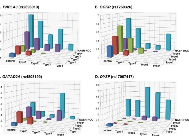 Fig 3. Histogram of the odds ratios for genotype distributions between different subgroups
