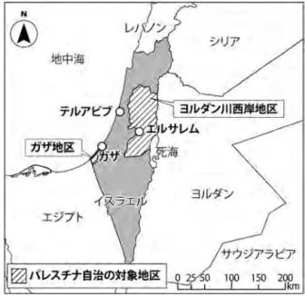 図  1 　イスラエル・パレスチナ周辺地図（筆者作成）