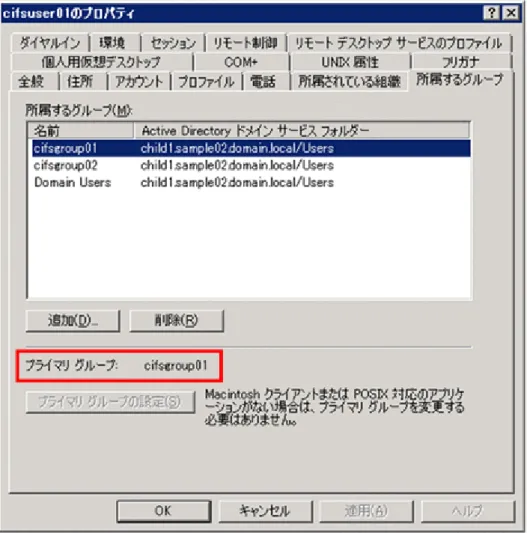図  4-2 ユーザーの［プロパティ］画面の［所属するグループ］タブの表示例
