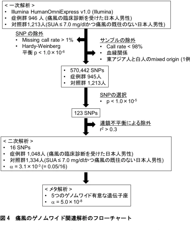 図 4  痛風のゲノムワイド関連解析のフローチャート 