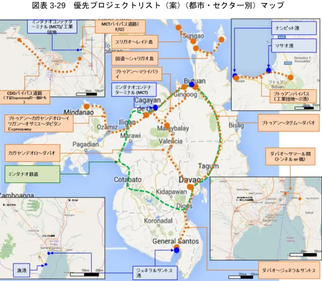 図表 3-29  優先プロジェクトリスト（案）（都市・セクター別）マップ 