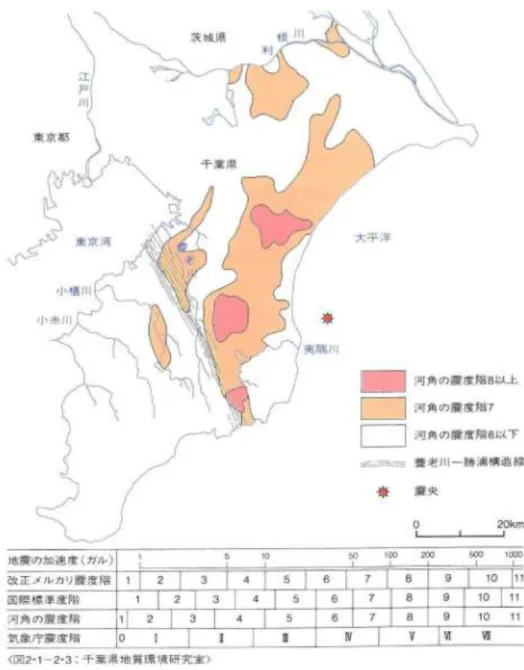 図 4  1987 年千葉県東方沖地震での河角の震度化以分布 