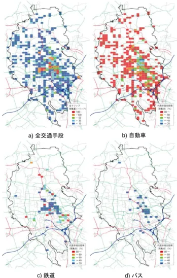表 -3  PP 調査の調査項目 項目  内容  被験者の属性 性別，年齢  ※参加登録時に収集  移動目的  出勤・登校，帰宅，帰社・帰  校，業務，送迎，買い物，食  事，娯楽，散歩・回遊，その他  移動手段  自動車，電車，地下鉄，バス，  バイク・原付，タクシー，自転  車，徒歩，その他  移動の起終点情報 ・緯度・経度  ・出発・到着の操作時刻  移動履歴  ・緯度・経度（1 秒間隔） ・3軸加速度（30Hz）  表-4  PP調査による収集結果  期間  2013年11月 1日～30 日（30日