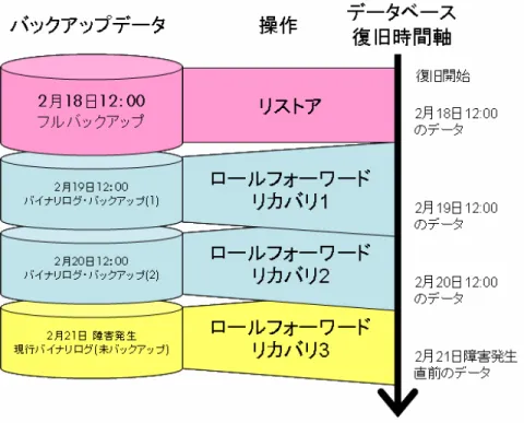 図  2 バイナリログを利用したデータベース復旧 