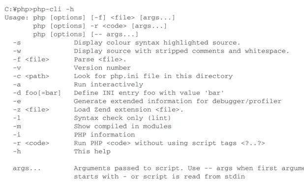 図 4-1 php-cli.exe のヘルプ表示