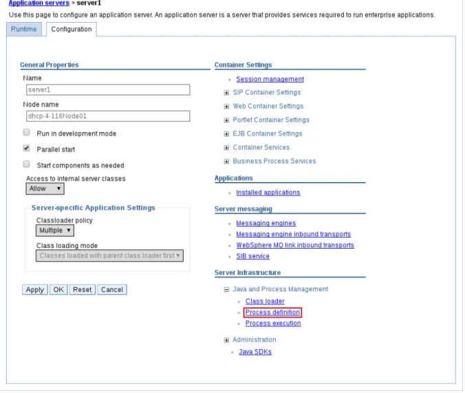 図 4.2 WebSphere 設定ページ 設定ページ