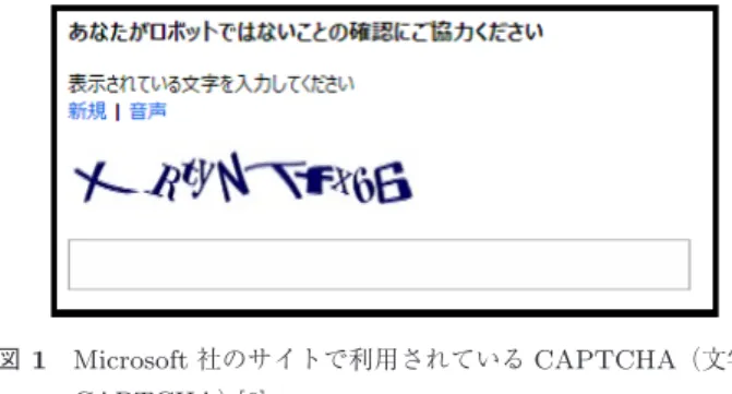 図 1 Microsoft 社のサイトで利用されている CAPTCHA （文字列 CAPTCHA ） [6]