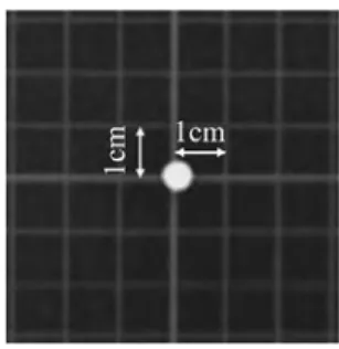 Fig. 5 Ｘ線中心軸周辺の計測用グリッド像 焦点サイズは0.7mm Fig. 6−1 横方向のグリッド間隔のプロファイル (a) スキャン方向 (b) ラインＡのプロファイル (c) ラインＢのプロファイル (d) ラインＣのプロファイル ａｃ ｄｂ Fig. 6−2 縦方向のグリッド間隔のプロファイル。 (a) スキャン方向 (b) ラインａのプロファイル (c) ラインｂのプロファイル (d) ラインｃのプロファイル ａｃ ｄｂ