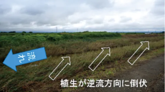 Fig. 10 決壊地点 C の状況（Google Earth および国土地理院画像 15） に加筆）