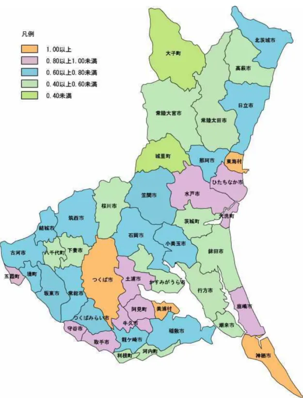 図  茨城県内市町村の 政力指数の状況