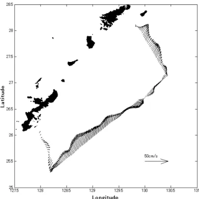 図 10a  船底 ADCP で得られた６ｍ層流速ベクトルの分布 