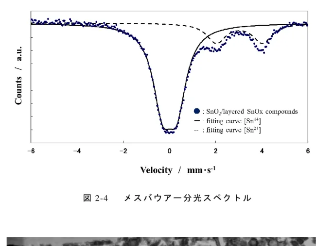 図 2-5    生 成 粒 子 の TEM 観 察 像   図 2-4    メ ス バ ウ ア ー 分 光 ス ペ ク ト ル  