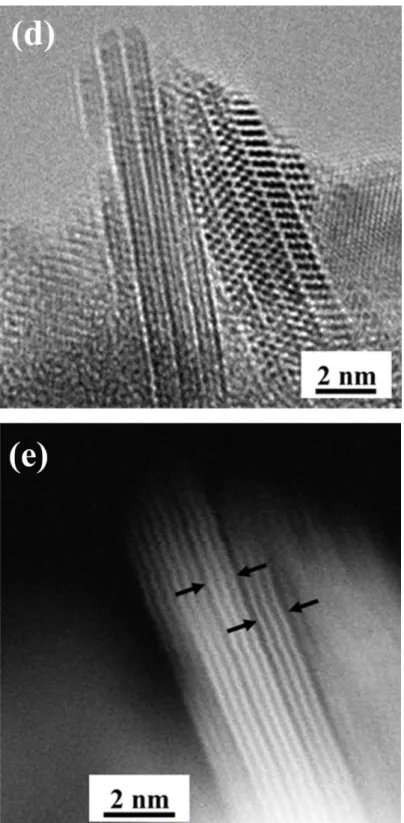 図 2-6  生 成 粒 子 の 代 表 的 な FE-TEM 観 察   結 晶 性 粒 子 の TEM 観 察 像 で 、   (e)は (d)と 同 じ 視 野 の HAADF 像  