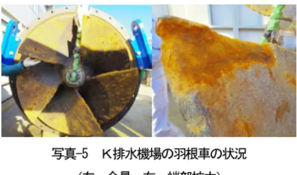 図 -13  Ｓ排水機場の整備後の振動周波数分布 なぜ、このような結果となったのは不明であるが、考 えられる原因の一つとして、整備前は羽根車成分ＺＮが 現れない状態が正常であったものが、分解整備すること により振動の特徴が変化し、正常であっても羽根車成分 ZN が現れるようになった可能性が挙げられる。 今後羽根車の摩耗劣化が進行した場合には、この羽根 車成分が変動することが考えられる。検証には、長期の データ収集と解析が必要と考える。 診断が適切にできなかった事例として、Ｋ排水機場１ 号ポンプ（立軸斜流ポン