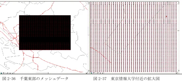 図 2-36  千葉東部のメッシュデータ            図 2-37  東京情報大学付近の拡大図 
