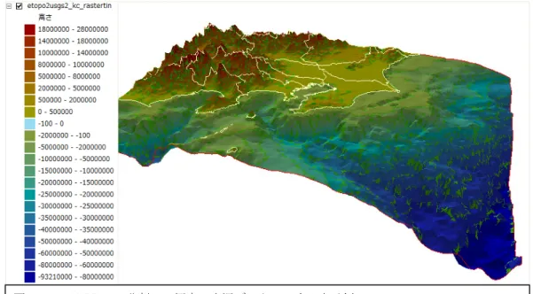 図 2-32  USGS の 2 分刻みの標高・水深データの 3 次元表示例 