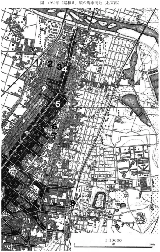図 1930年 (昭和５) 頃の堺市街地 (北東部)