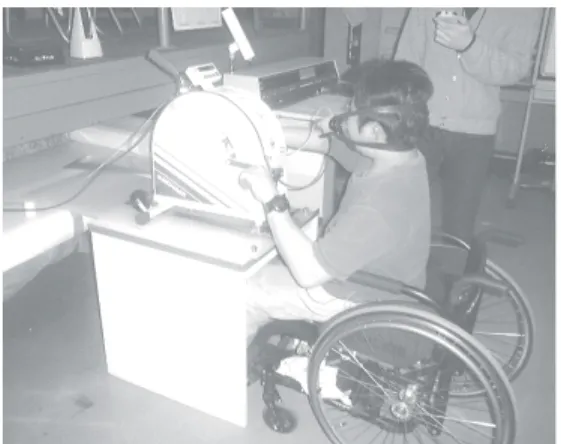 Fig. 1 Photography of exercise test by Arm Crank Ergometer.