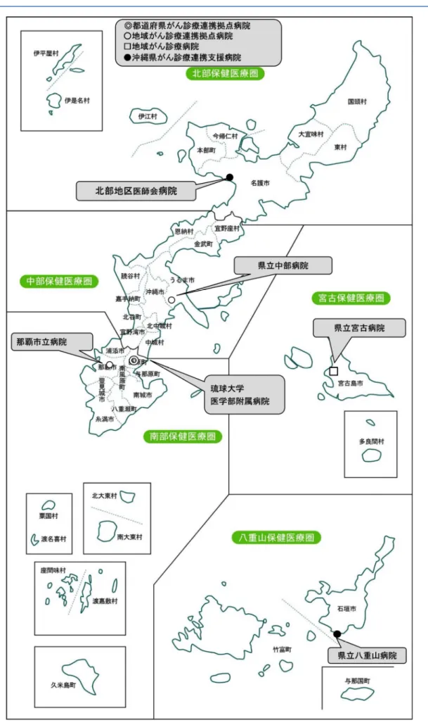 図 H  沖縄県の二次保健医療圏と拠点病院 