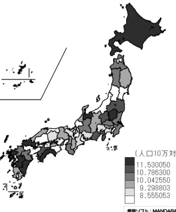 図 宮がん （201 年 ） タ 計（ 計 ） 使用ソフト：MANDARA【図１】子宮がん粗死亡率（2014 年死亡） データソース：人口動態統計（厚生労働省大臣官房統計情報部） 宮がん （201 年 ） タ 計（ 計 ） 全国 県 宮崎県 県 県 崎県【表１】子宮がん粗死亡率順位（2014 年死亡） データソース：人口動態統計（厚生労働省大臣官房統計情報部）