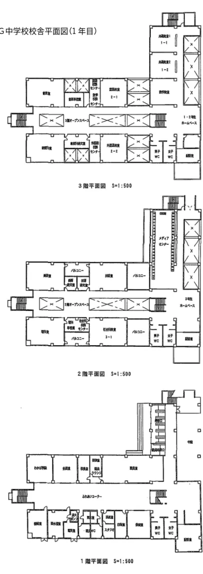 図 1 − 1  Ｇ中学校校舎平面図（1 年目）