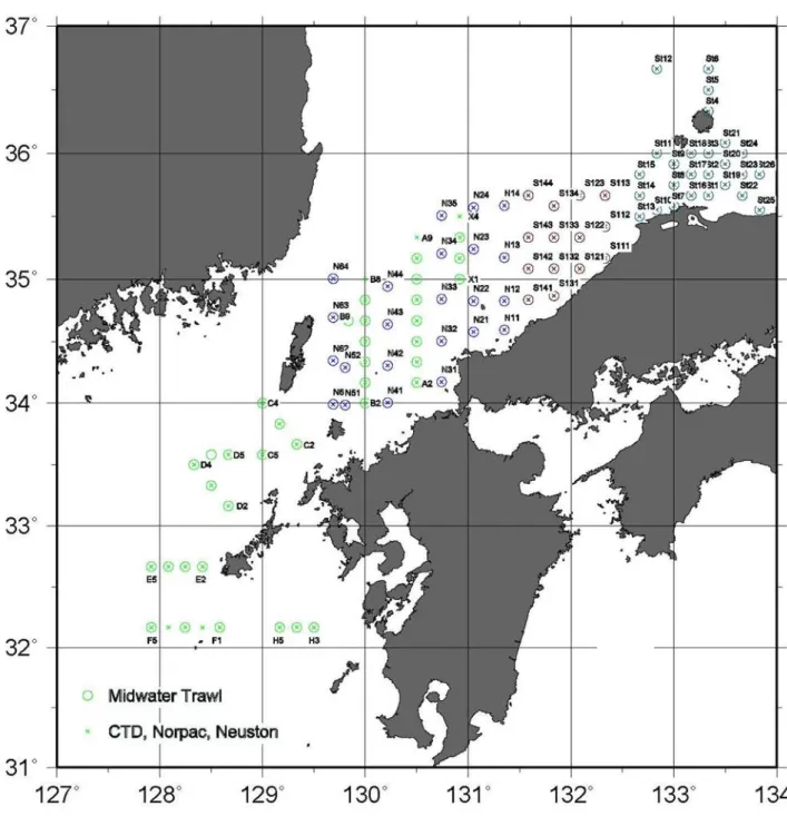 図 1  中層トロール網調査地点 