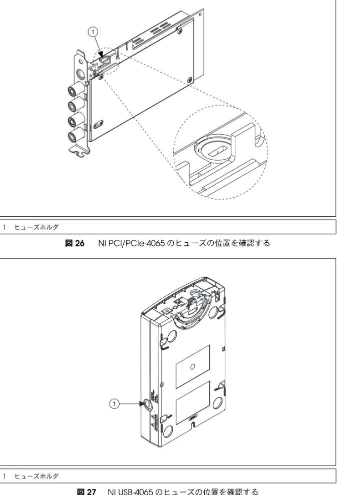 図  26   NI PCI/PCIe-4065 のヒューズの位置を確認する1ヒューズホルダ