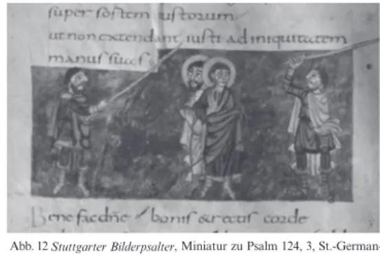 Abb. 12 Stuttgarter Bilderpsalter, Miniatur zu Psalm 124, 3, St.-German- St.-German-des-Prés, um 820–830
