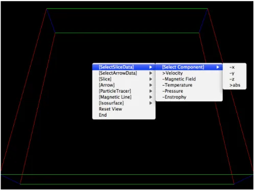 Fig. 9: The boundingbox and menu in GFV. The boundingbox depicts boundaries of simulation domain