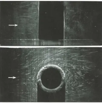 Fig. 3: Exxample of ﬂow visualization by tracer particle method[3]. A ﬂow around a cylinder is visualised